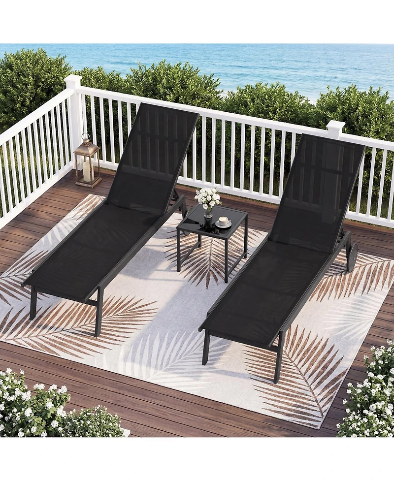 Slickblue Patio Chaise Lounge Chair with Wheels and 6-Level Adjustable Backrest Set of 2