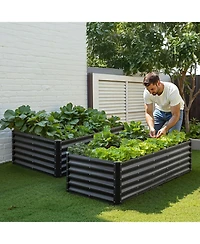 Gouun Deep Root Metal Raised Garden Bed, Galvanized Planter Box with Reinforcement Bars