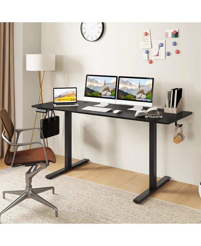 Gouun Electric Standing Desk with 3 Memory Heights and 2 Hanging Hooks and Cable Holes
