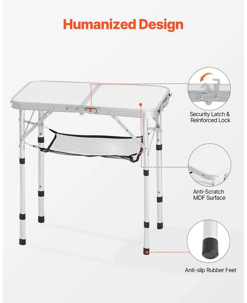Gouun Adjustable Folding Camping Table with Mesh Shelf and Carry Handle