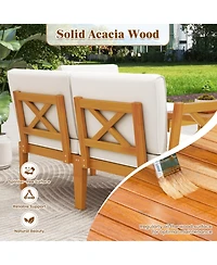 Gouun 5-Piece Acacia Wood Outdoor Conversation Set with 2-Tier Coffee Table and Cushions