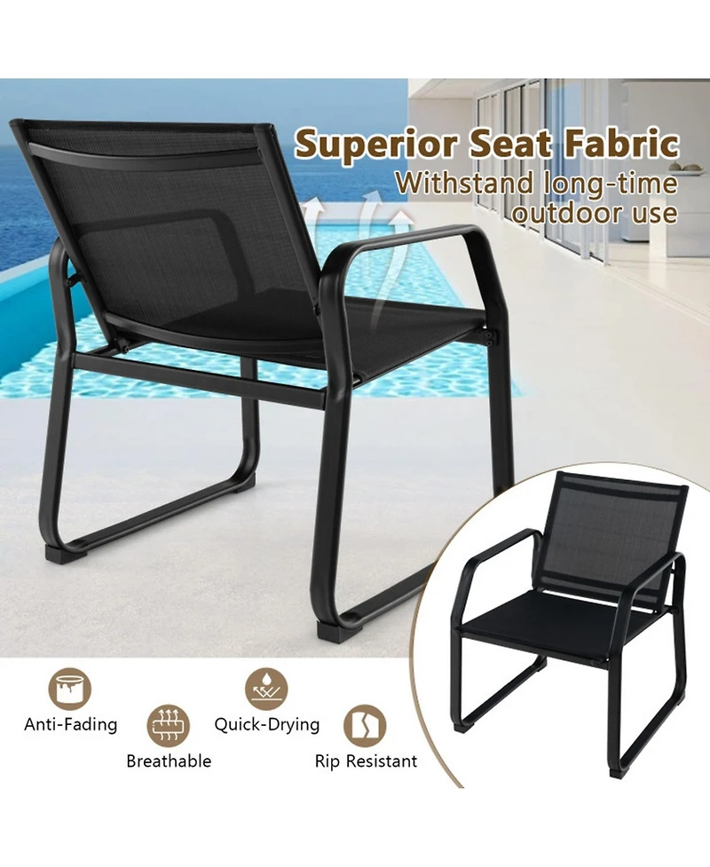 Gouun 4-Piece Patio Conversation Set with Breathable Fabric Seats and Glass Tabletop