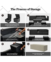 Gouun 9-Piece Wicker Sectional Sofa Set with 30 in Propane Gas Fire Pit Table