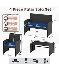 Gouun 4-Piece Rattan Patio Set with Loveseat, Chairs and Glass Coffee Table