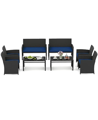 Gouun 4-Piece Rattan Patio Set with Loveseat, Chairs and Glass Coffee Table