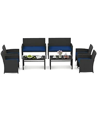 Gouun 4-Piece Rattan Patio Set with Loveseat, Chairs and Glass Coffee Table