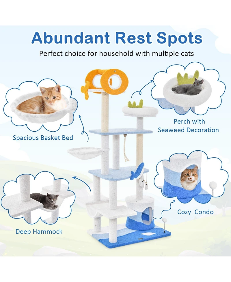 Cozito Cat Tree Ocean-Themed Multi-Level Tower with Sisal Posts