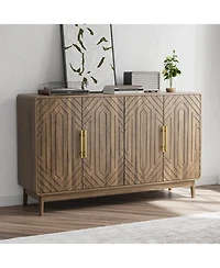 Clihome Sideboard Buffet Cabinet With Storage, Carved 4 Door Sideboard, With Adjustable Layer Board