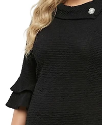 Ny Collection Plus 3/4-Sleeve Shawl Collar Dress