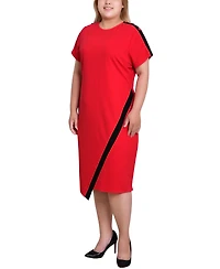 Ny Collection Plus Short-Sleeve Assymetrical Hem Dress
