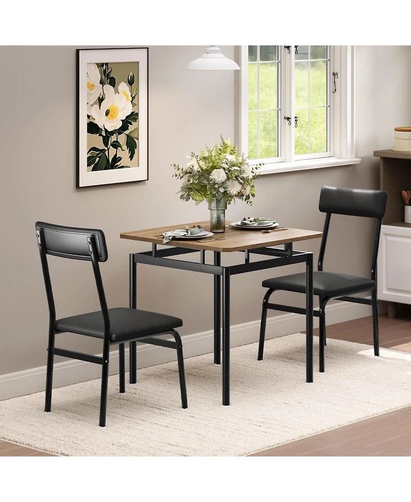gaomon 3-Piece Dining Table Set with Wooden Top, Metal Frame and 2 Pu Upholstered Chairs, for Kitchen and Dining Room