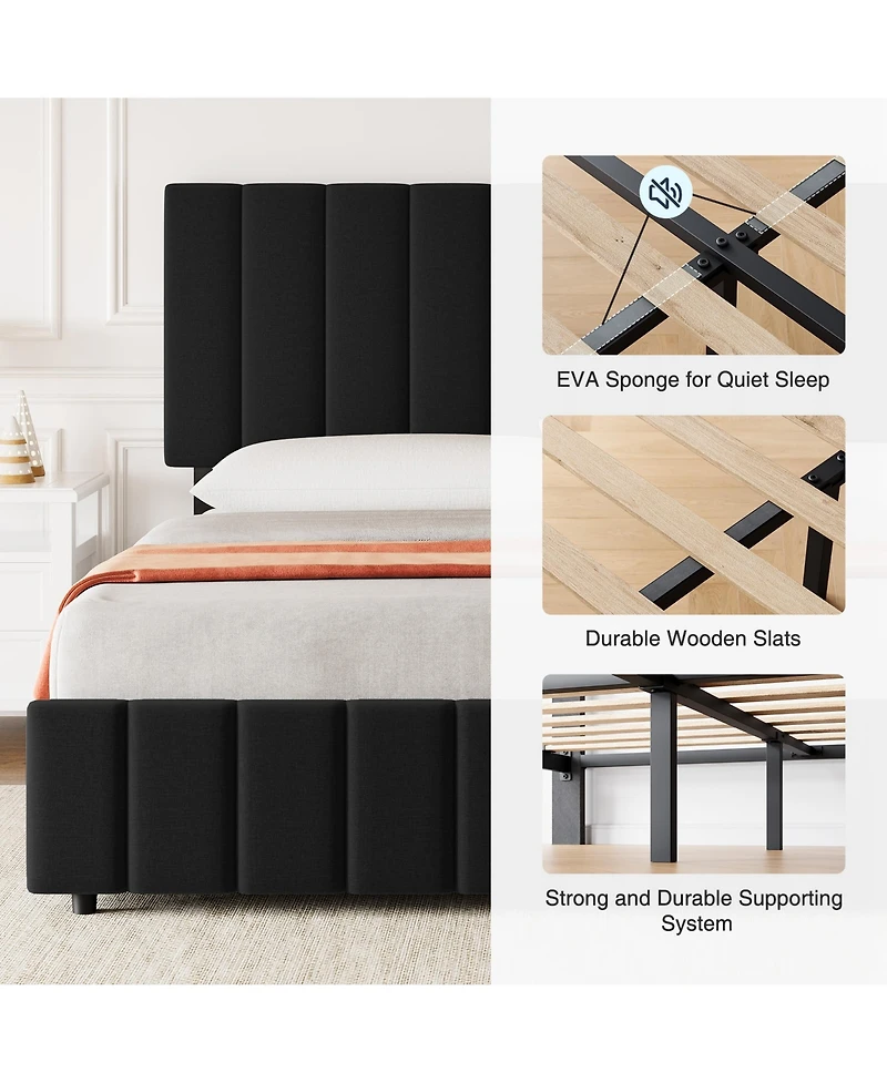Homfan Bed Frame with 4 Storage Drawers, Adjustable Height Headboard