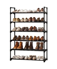 Homfan Slim Shoe Rack with Metal Frame and Fabric Shelves, Adjustable Shoe Storage Organizer for Entryway, Bedroom