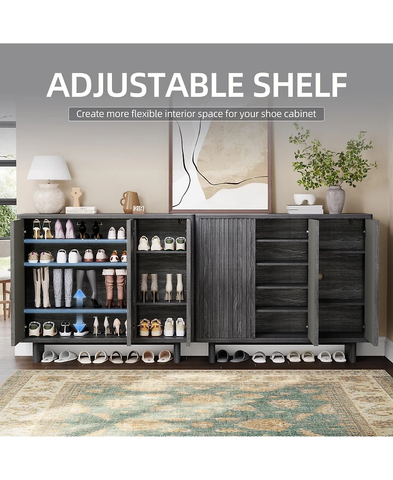 Homfan 2 Piece 5 Tier Shoe Cabinet Set with Fluted Doors and 4 Adjustable Shelves, 46 in Entryway Organizer