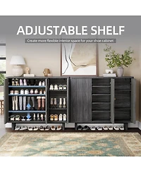 Homfan 2 Piece 5 Tier Shoe Cabinet Set with Fluted Doors and 4 Adjustable Shelves, 46 in Entryway Organizer