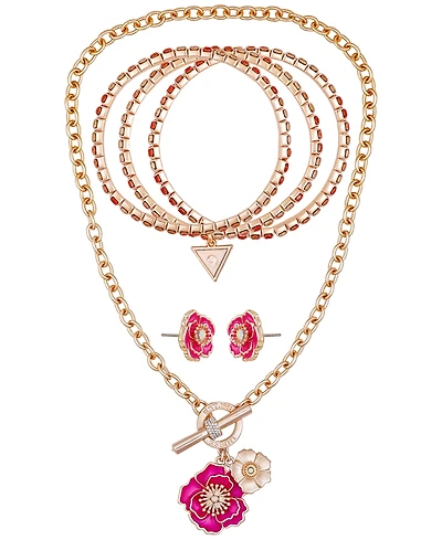 Guess 3-Pc. Rose Gold-Tone Necklace, Bracelet & Stud Earrings Set