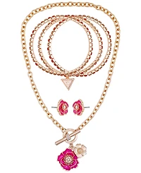 Guess 3-Pc. Rose Gold-Tone Necklace, Bracelet & Stud Earrings Set