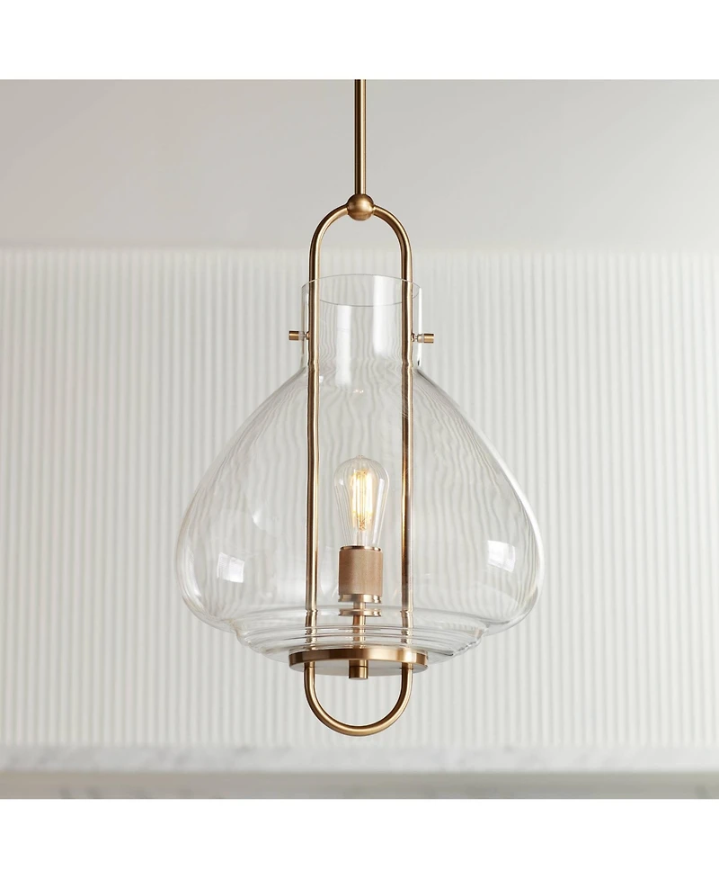 Possini Euro Design Hermine Soft Gold Pendant Light Modern Clear Glass Fixture for Dining Room House Foyer Kitchen Island