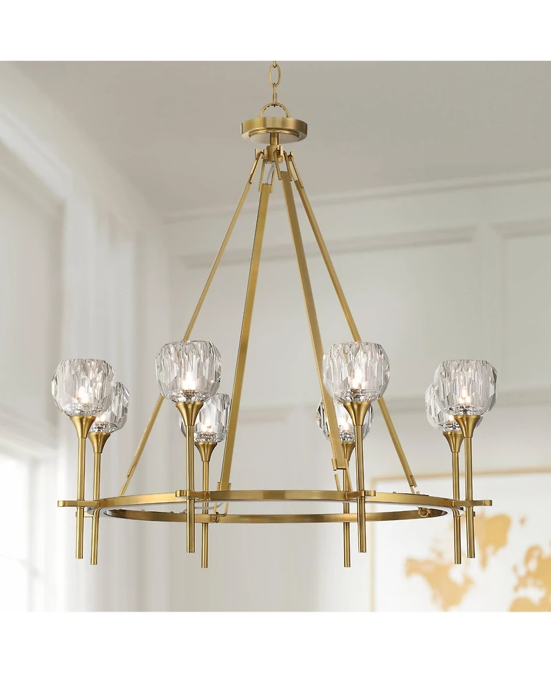 Possini Euro Design Francie Soft Gold Ring Chandelier Wide Modern Clear Crystal Glass 8-Light Fixture for Dining Room House