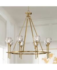 Possini Euro Design Francie Soft Gold Ring Chandelier Wide Modern Clear Crystal Glass 8-Light Fixture for Dining Room House