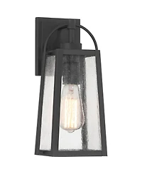 Possini Euro Design Woodley High Modern Outdoor Wall Light Fixture Mount Porch House Weatherproof Sand Black Glass Shade