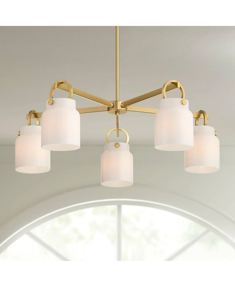 Possini Euro Design Evora Brass and Opal Glass 5-Light Chandelier