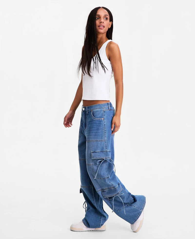 Vanilla Star Women's Bow Wide-Leg Jeans