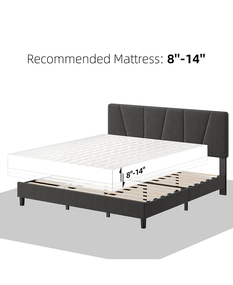 gaomon Linen Upholstered Platform Bed, Height Adjustable Tailored Headboard, Classic Bedroom Style