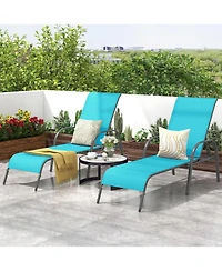 Slickblue 2 Pieces Outdoor Patio Lounge Chair Chaise Fabric with Adjustable Reclining Armrest-Turquoise