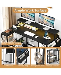 Gouun L-Shaped Gaming Desk with Led Lights and Power Outlets