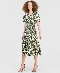 Robbie Bee Women's Elastic-Waist Tiered Midi Dress