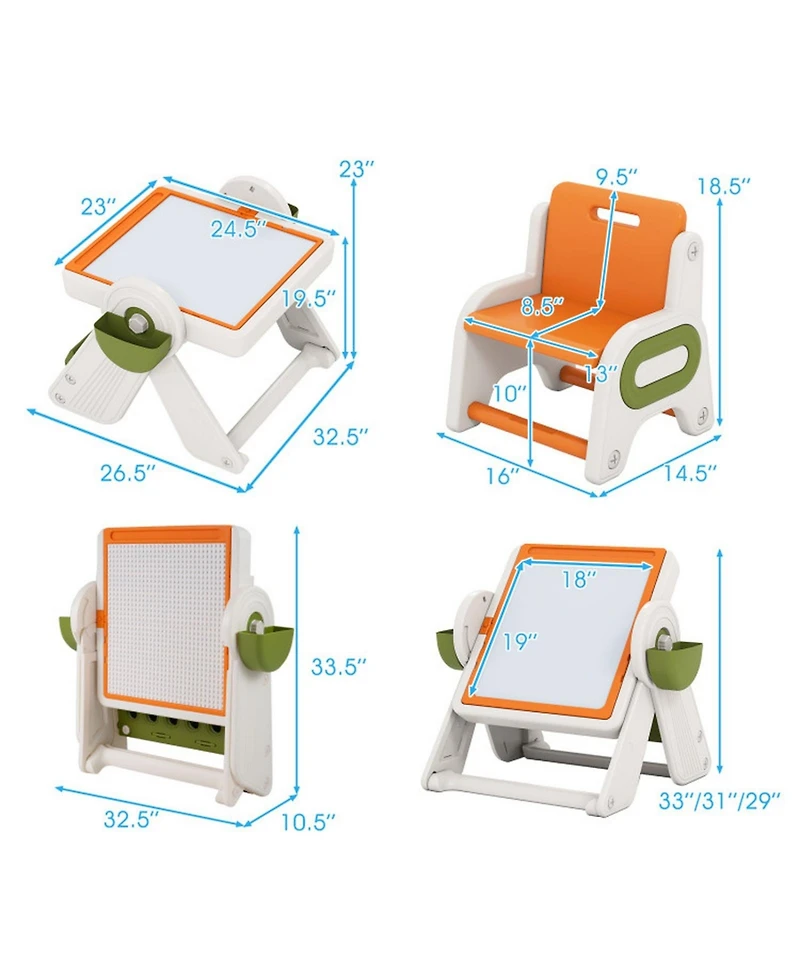 Gouun 6-in-1 Kids Activity Table and Chair Set with Folding Art Easel