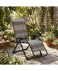 Homfan Portable Rattan Chaise Lounge, 330lb Capacity, Outdoor Adjustable Folding Chair with Widened Armrest and Heavy Duty Wicker for Patio