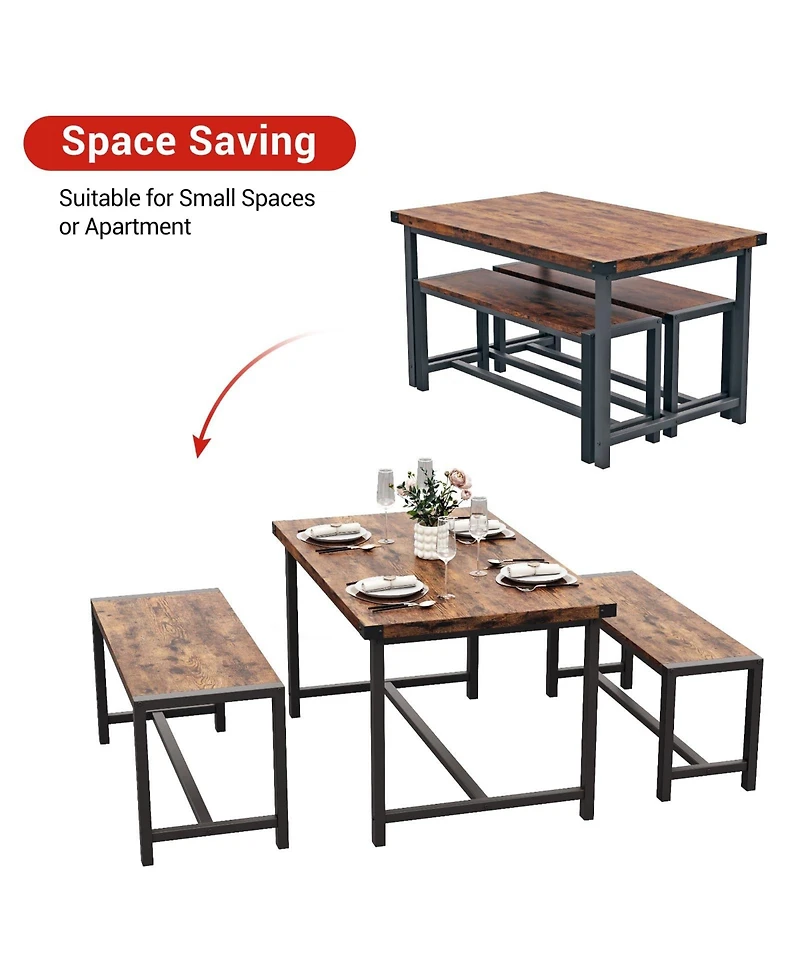 gaomon 3-Piece Mid-Century Modern Dining Set with 2 Benches