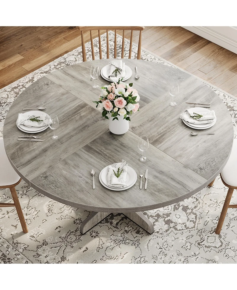 gaomon 4-Person Round Wooden Pedestal Dining Table