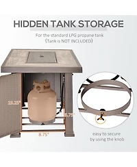 Outsunny 42" Propane Fire Pit Table, 50,000 Btu Wicker-effect Auto-Ignition Gas Fireplace Fire Pits with Ceramic Tabletop, Steel Base, Lid, Lava Rocks