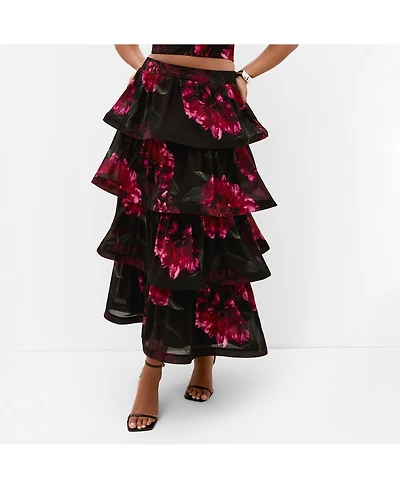 City Chic Women's Bianka Bloom Print Tiered Skirt