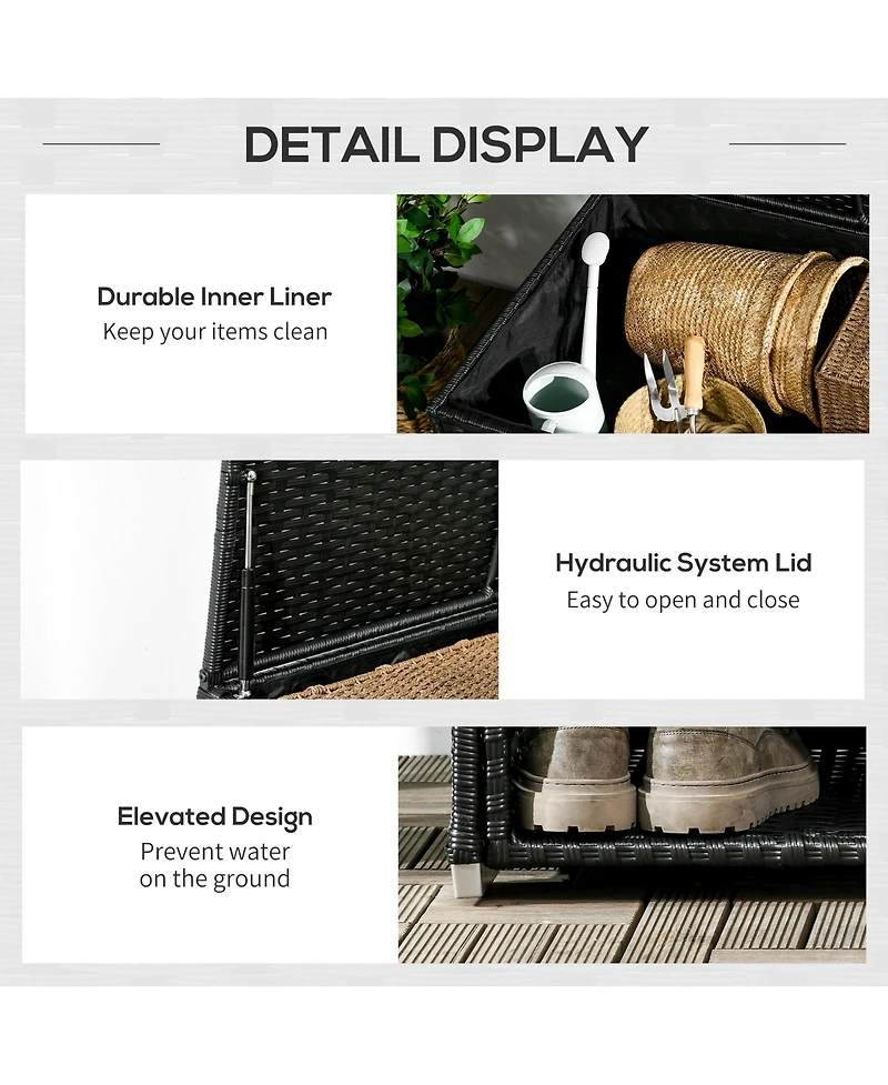 Outsunny Deck Box w/ Outdoor Towel/Shoe Rack, Inner Liner