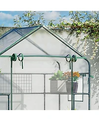 Outsunny 56" x 29" x 77" Small Walk-in house w/3 Tier Shleves, Windows