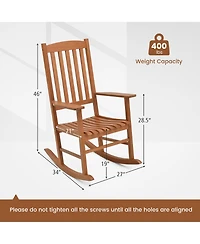 Gymax Patio Rocking Chair w/ 400 lbs Weight Capacity Eucalyptus Wood Porch Rocker w/ High Back