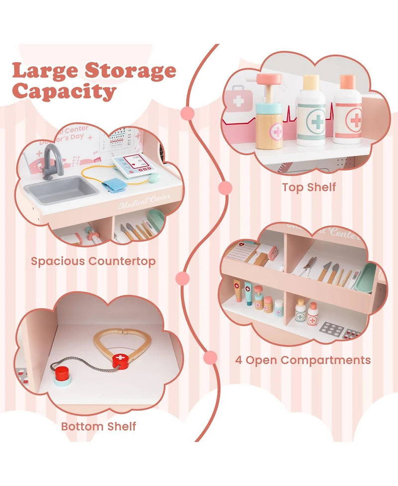 Slickblue Wooden Medical Playset for Kids 3+ with Stethoscope Toy