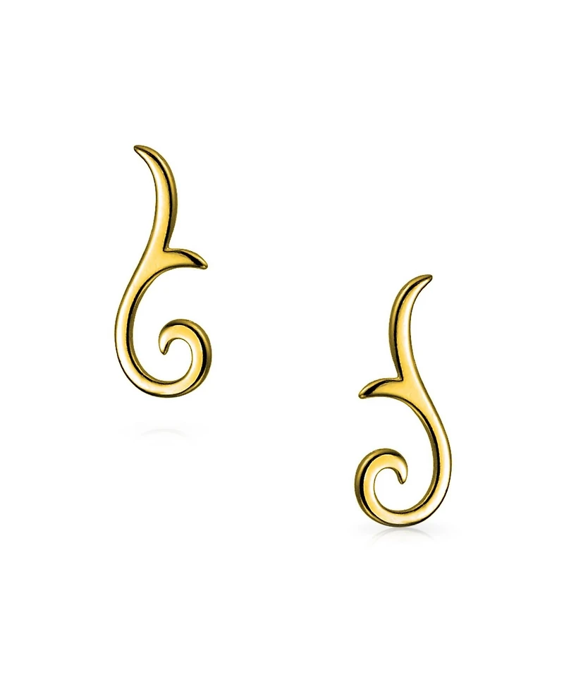 Bling Jewelry Scroll Design Ear Pin Crawlers Climber Earrings Gold Plated .925 Sterling Silver