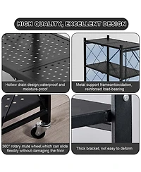 Homfan 5-Tier Foldable Metal Storage Cart with Wheels - Rolling Utility Shelf, for Bathroom, Laundry Room