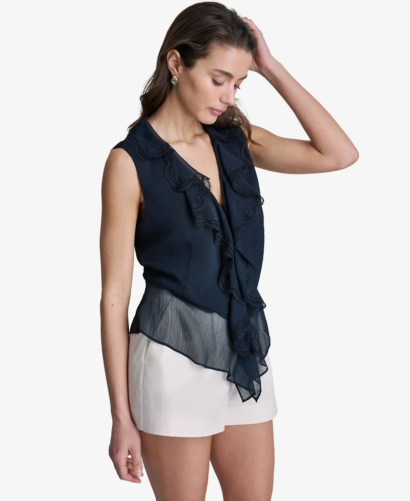 Bcbg Women's Ruffled V-Neck Sleeveless Blouse