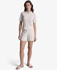 Bcbg Women's Open-Stitch Polo Short-Sleeve Top
