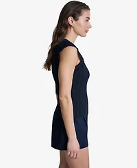 Bcbg Women's Ribbed Ruffle Cap-Sleeve Crewneck Top