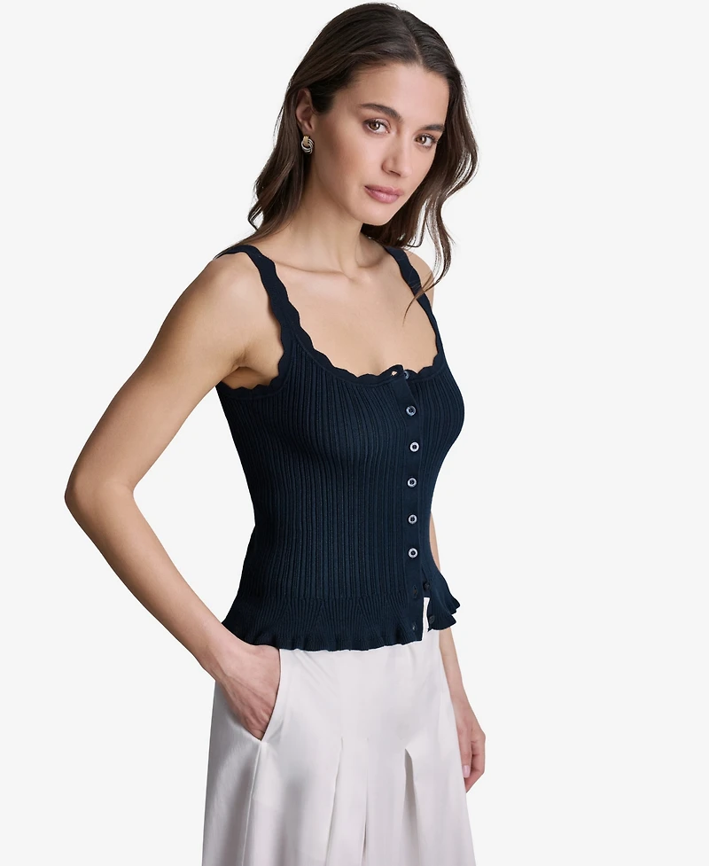 Bcbg Women's Ribbed Button-Front Scoop Neck Tank Top