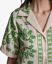 Bcbg Women's Botanical Print Short-Sleeve Button-Front Polyester Top