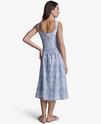 Bcbg Women's Floral Print Square Neck Cotton Midi Dress