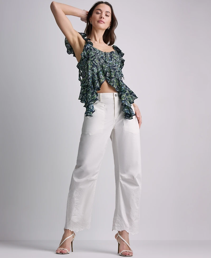 Bcbg Women's Floral Print Ruffled V-Neck Top